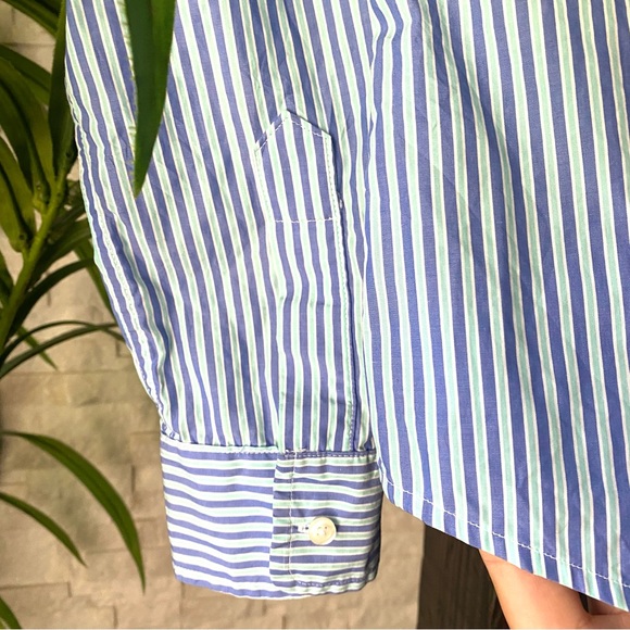 FRANK & EILEEN “Barry” Blue Mint Stripe Cotton Button Down Size Small - Picture 3 of 8